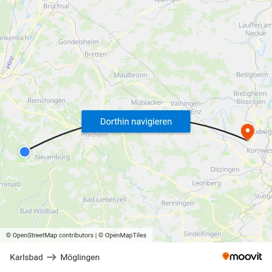 Karlsbad to Möglingen map