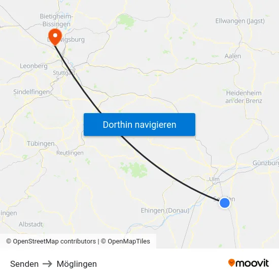Senden to Möglingen map
