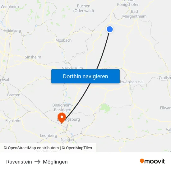 Ravenstein to Möglingen map