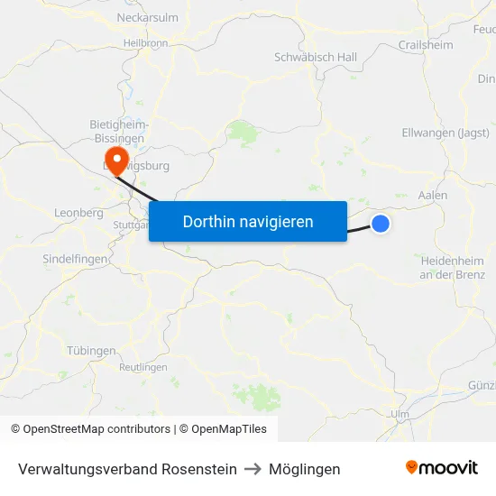 Verwaltungsverband Rosenstein to Möglingen map