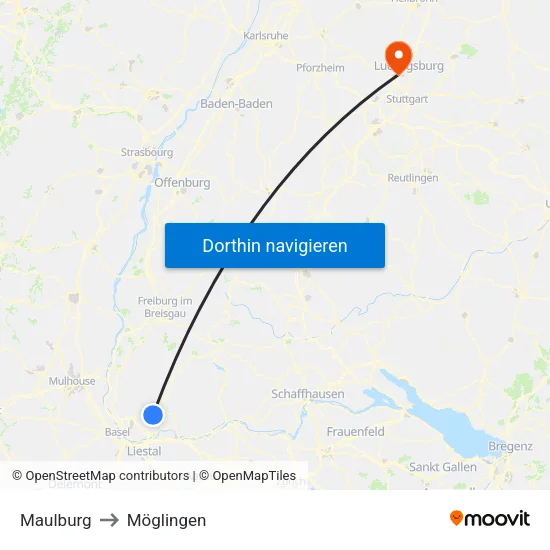 Maulburg to Möglingen map