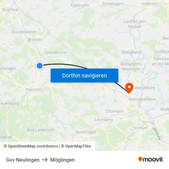 Gvv Neulingen to Möglingen map