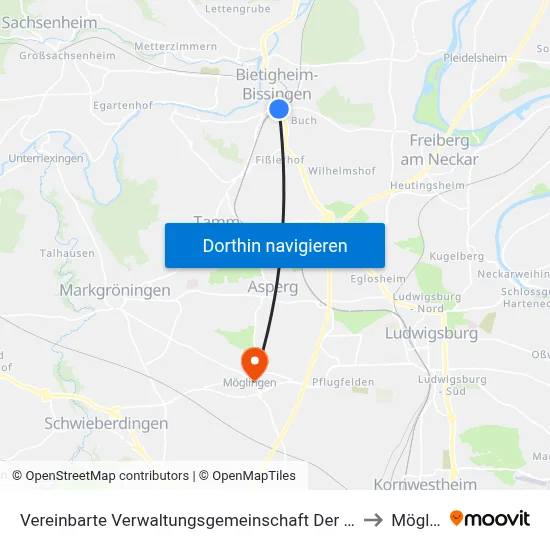 Vereinbarte Verwaltungsgemeinschaft Der Stadt Bietigheim-Bissingen to Möglingen map