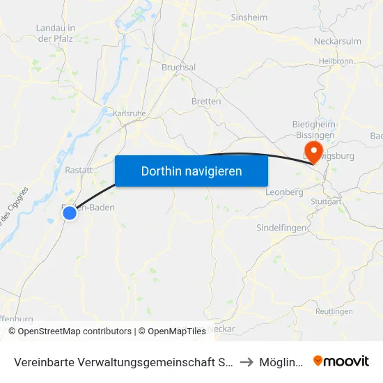Vereinbarte Verwaltungsgemeinschaft Sinzheim to Möglingen map