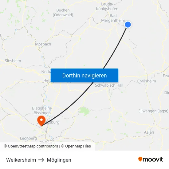 Weikersheim to Möglingen map