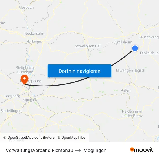 Verwaltungsverband Fichtenau to Möglingen map
