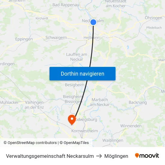 Verwaltungsgemeinschaft Neckarsulm to Möglingen map