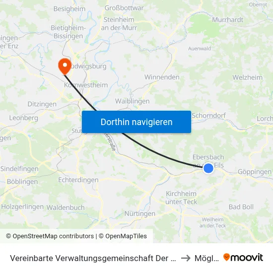 Vereinbarte Verwaltungsgemeinschaft Der Stadt Ebersbach An Der Fils to Möglingen map