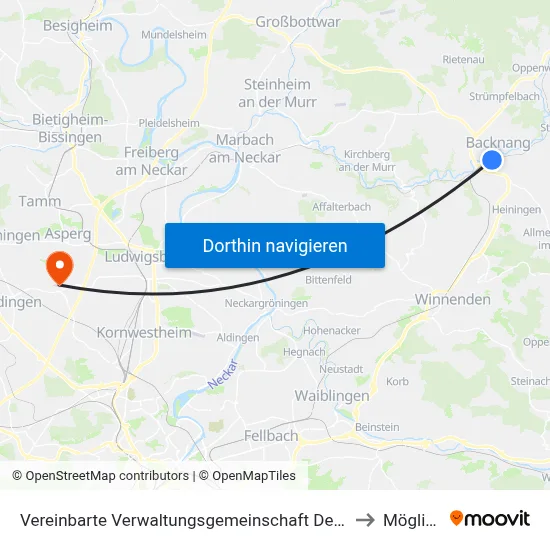 Vereinbarte Verwaltungsgemeinschaft Der Stadt Backnang to Möglingen map