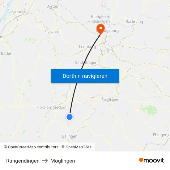 Rangendingen to Möglingen map
