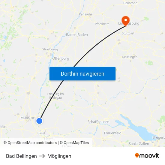 Bad Bellingen to Möglingen map