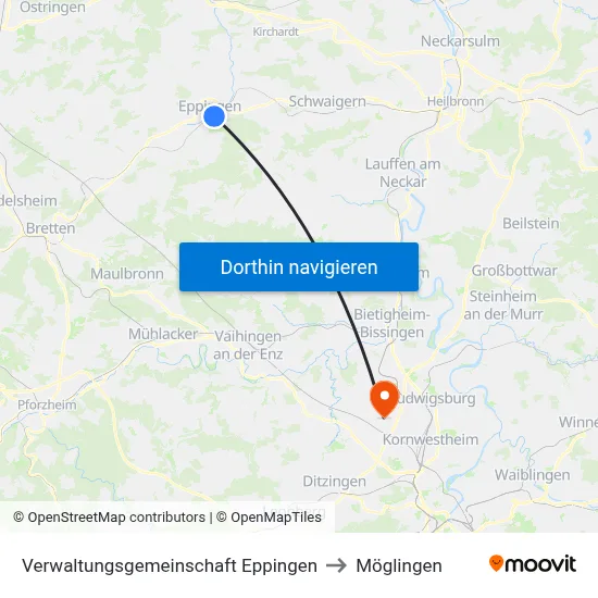 Verwaltungsgemeinschaft Eppingen to Möglingen map