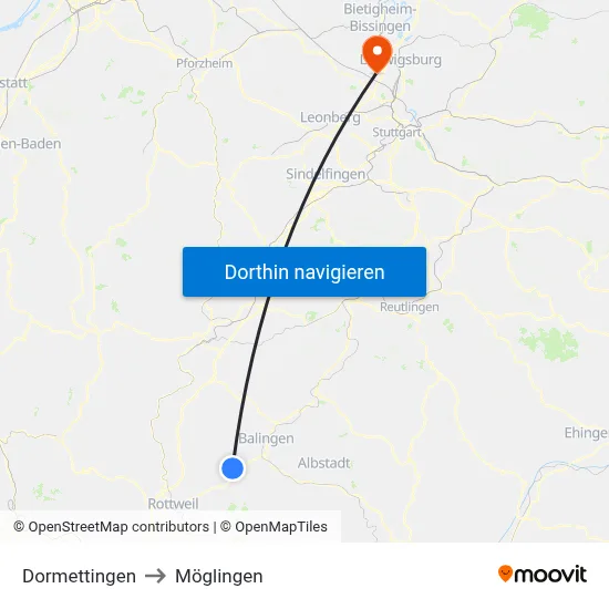 Dormettingen to Möglingen map