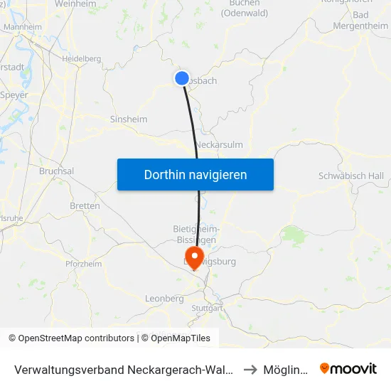 Verwaltungsverband Neckargerach-Waldbrunn to Möglingen map