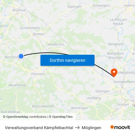Verwaltungsverband Kämpfelbachtal to Möglingen map