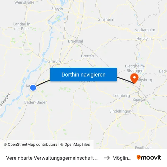 Vereinbarte Verwaltungsgemeinschaft Rastatt to Möglingen map