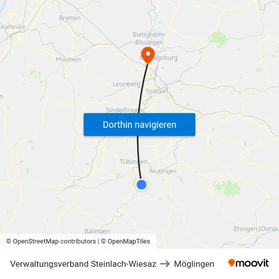 Verwaltungsverband Steinlach-Wiesaz to Möglingen map