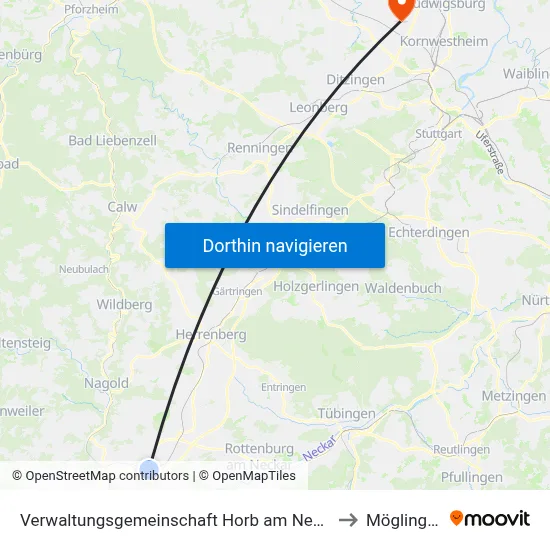 Verwaltungsgemeinschaft Horb am Neckar to Möglingen map