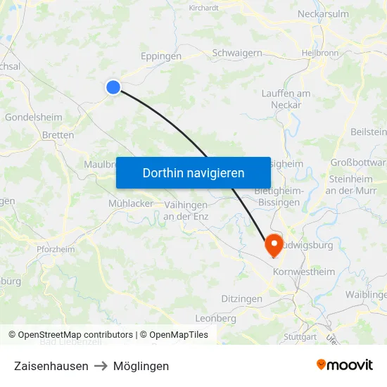 Zaisenhausen to Möglingen map