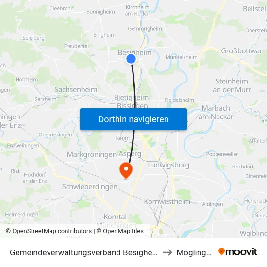 Gemeindeverwaltungsverband Besigheim to Möglingen map