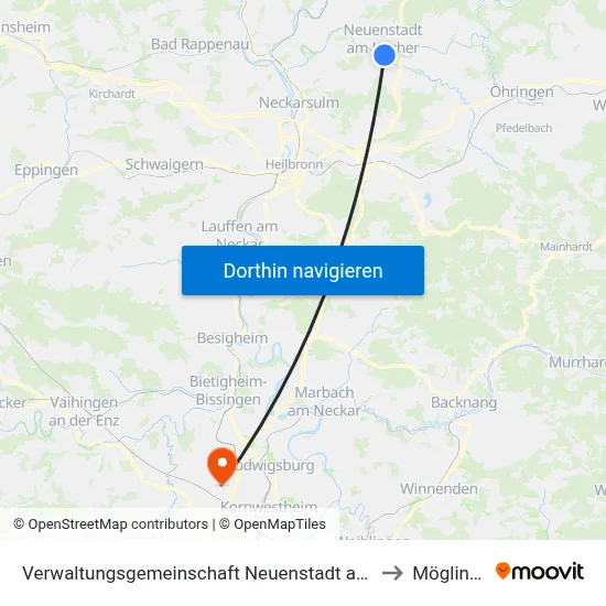 Verwaltungsgemeinschaft Neuenstadt am Kocher to Möglingen map