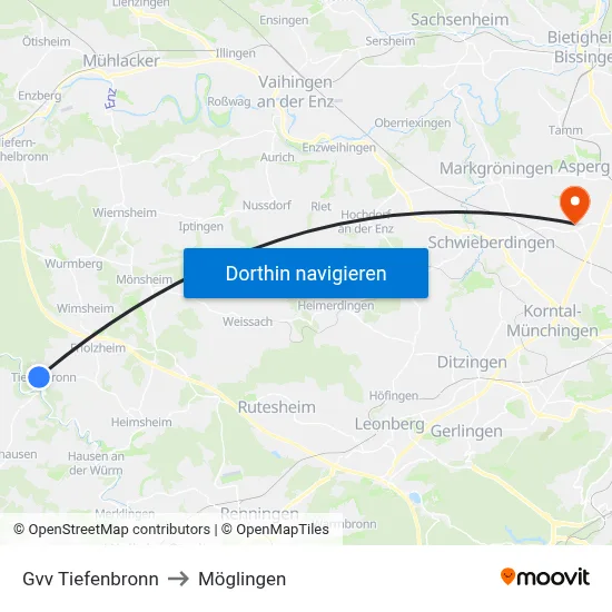 Gvv Tiefenbronn to Möglingen map