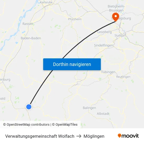 Verwaltungsgemeinschaft Wolfach to Möglingen map