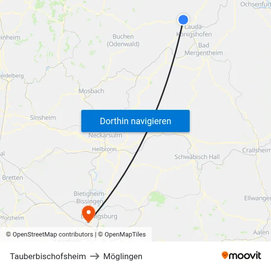 Tauberbischofsheim to Möglingen map