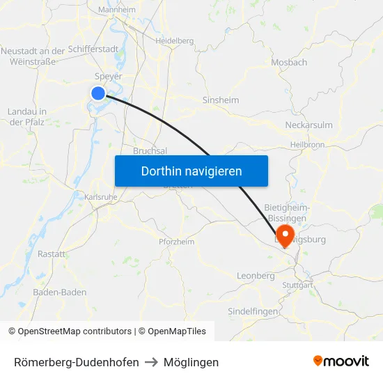 Römerberg-Dudenhofen to Möglingen map