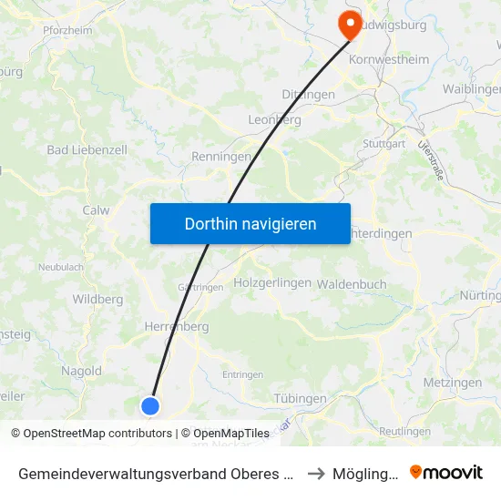 Gemeindeverwaltungsverband Oberes Gäu to Möglingen map