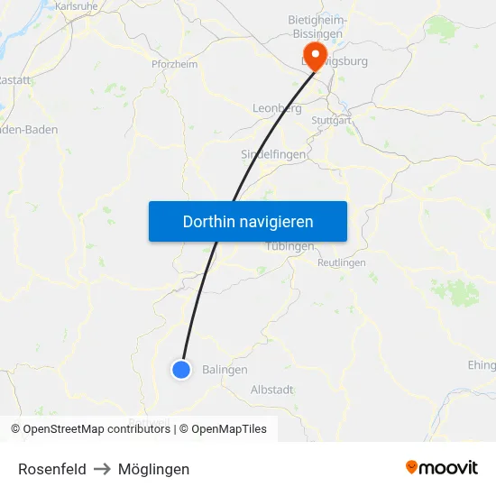 Rosenfeld to Möglingen map