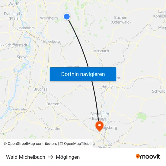 Wald-Michelbach to Möglingen map