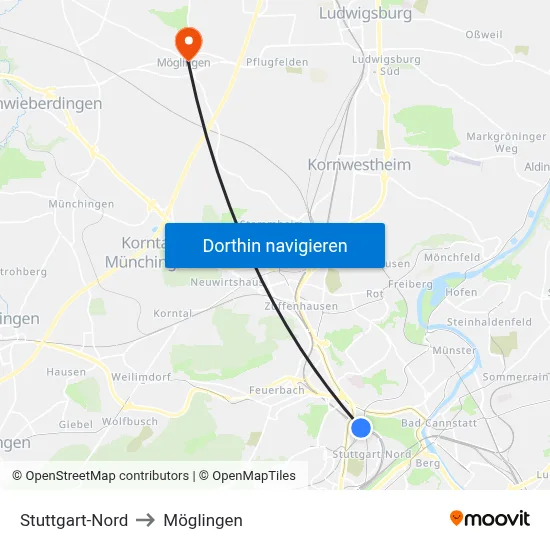 Stuttgart-Nord to Möglingen map
