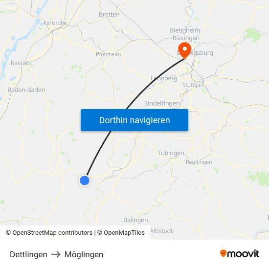 Dettlingen to Möglingen map