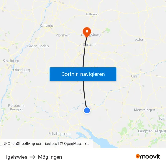 Igelswies to Möglingen map