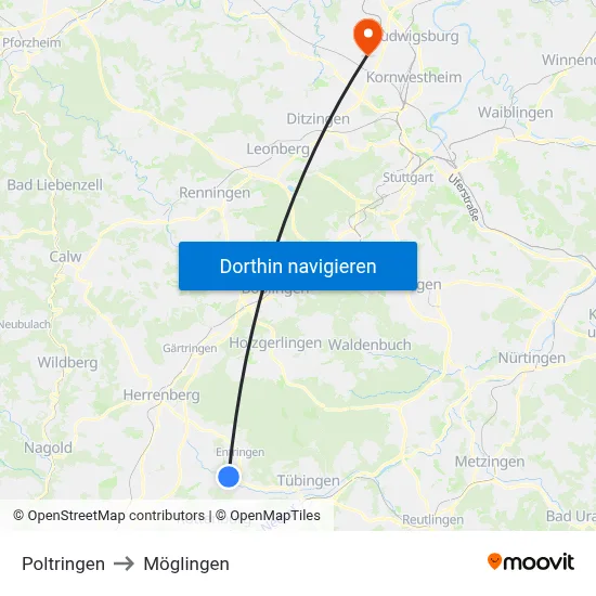 Poltringen to Möglingen map