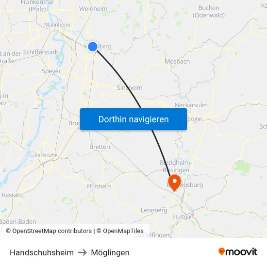 Handschuhsheim to Möglingen map