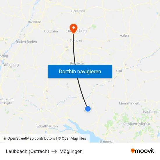 Laubbach (Ostrach) to Möglingen map