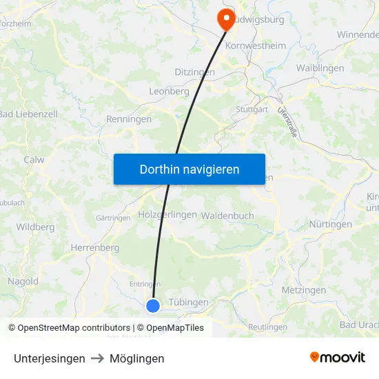 Unterjesingen to Möglingen map