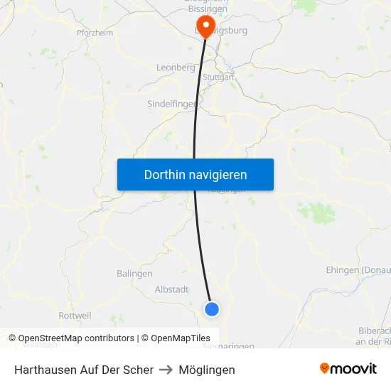 Harthausen Auf Der Scher to Möglingen map