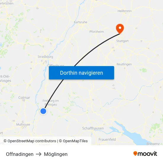 Offnadingen to Möglingen map