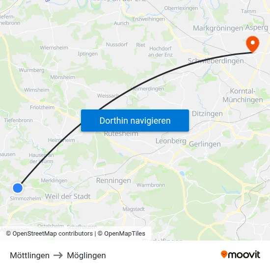 Möttlingen to Möglingen map