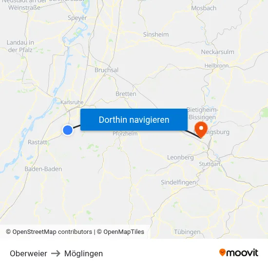 Oberweier to Möglingen map