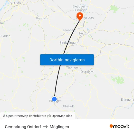 Gemarkung Ostdorf to Möglingen map