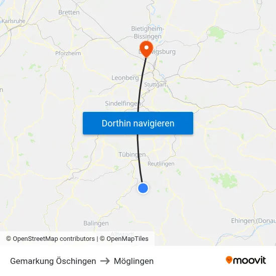 Gemarkung Öschingen to Möglingen map