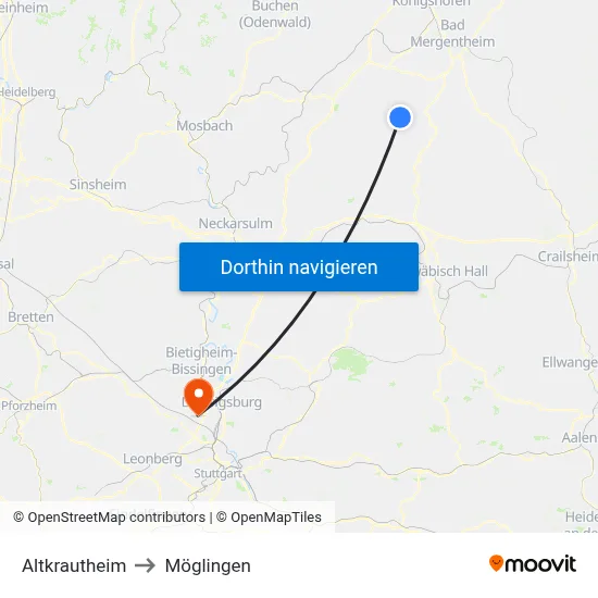 Altkrautheim to Möglingen map