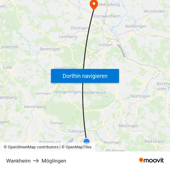 Wankheim to Möglingen map