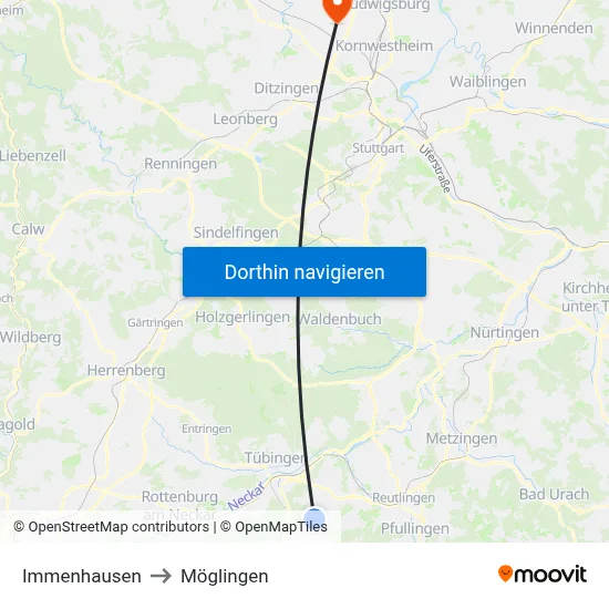 Immenhausen to Möglingen map