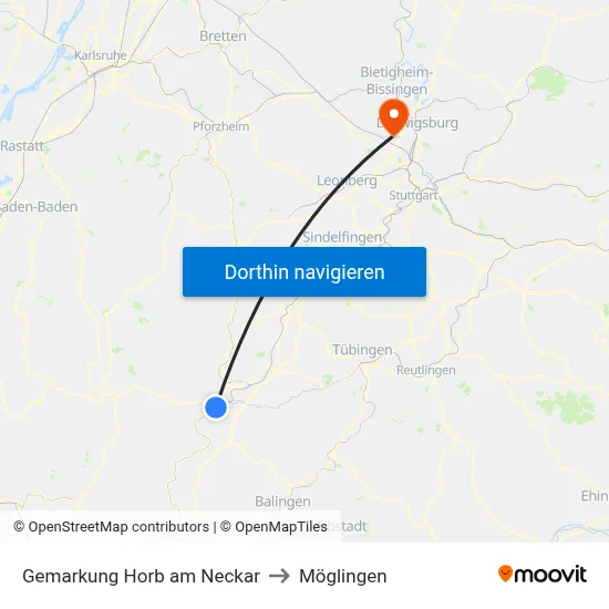 Gemarkung Horb am Neckar to Möglingen map