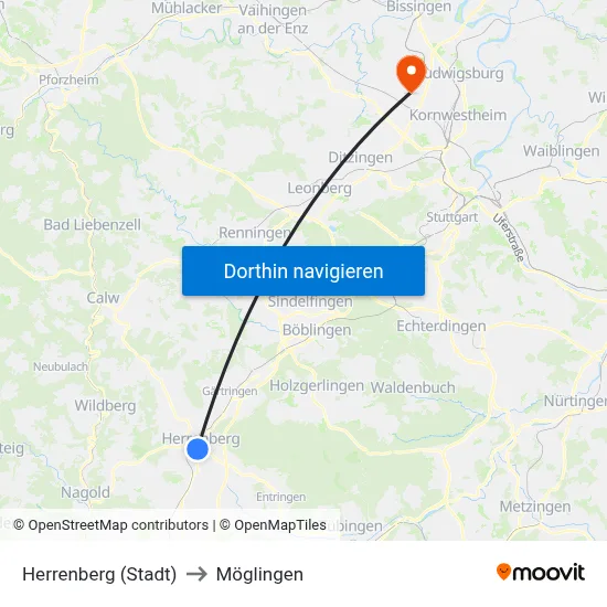 Herrenberg (Stadt) to Möglingen map